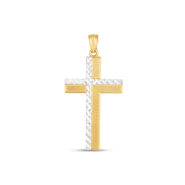 14k Two Tone Gold High Polish Diamond Cut Cross Pendant - Two-Tone Gold