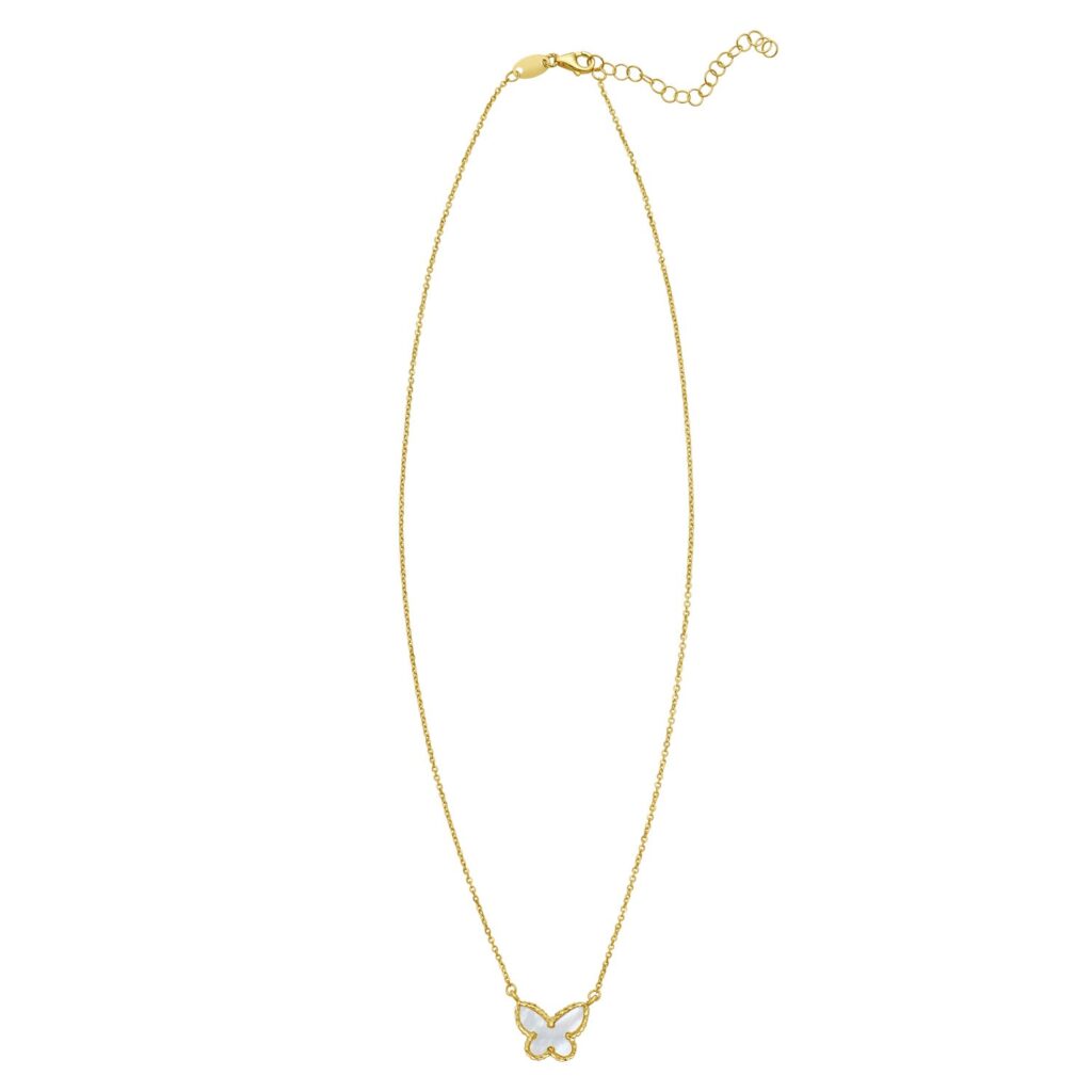 14K Yellow Gold Primavera Mother of Pearl Butterfly Necklace