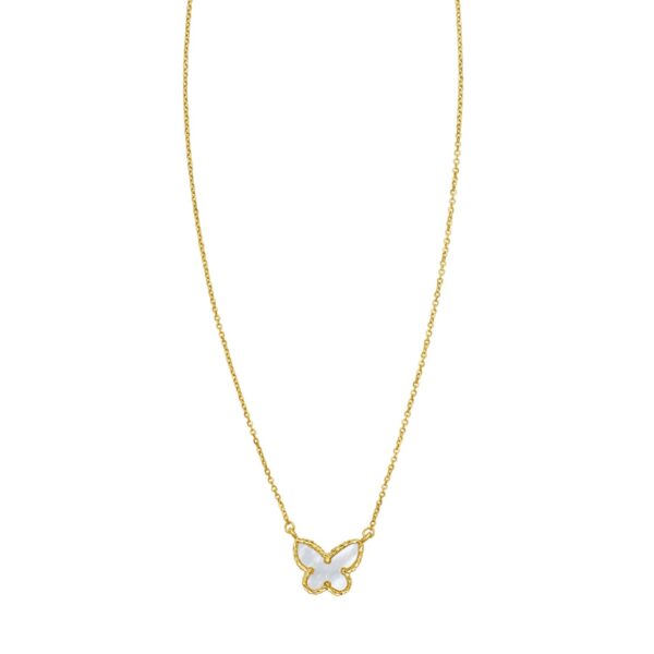 14K Yellow Gold Primavera Mother of Pearl Butterfly Necklace - alternate view 2