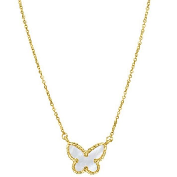 14K Yellow Gold Primavera Mother of Pearl Butterfly Necklace - alternate view 3