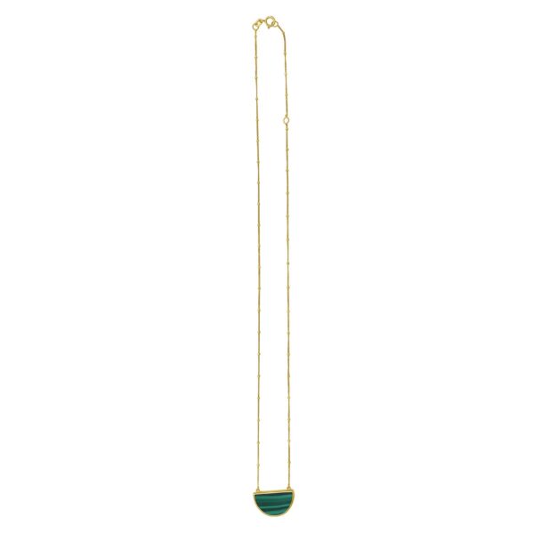 Malachite Geometric Half Moon Necklace in 14K Yellow Gold - alternate view 2