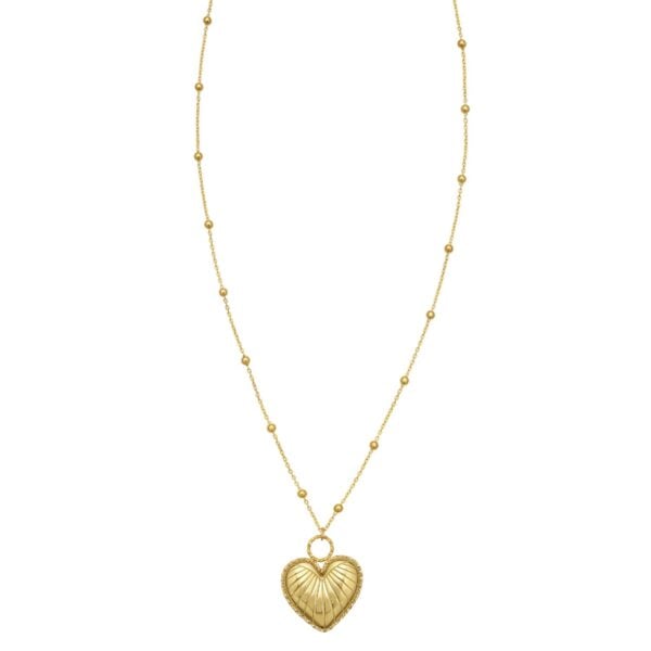 14K Yellow Gold Vintage Puffed Heart Necklace