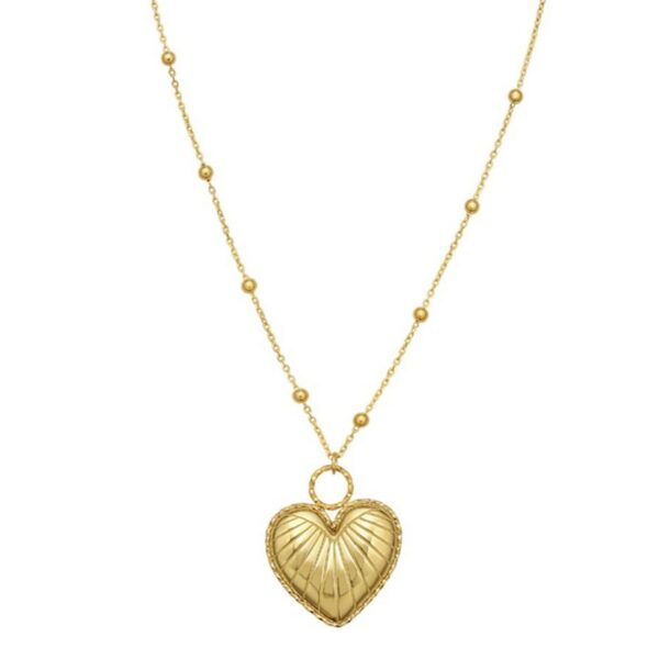 14K Yellow Gold Vintage Puffed Heart Necklace - alternate view 3