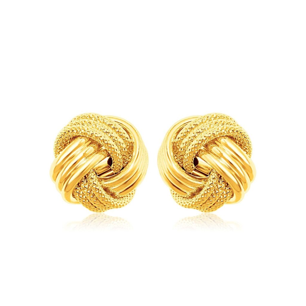 10k Yellow Gold Love Knot with Ridge Texture Earrings