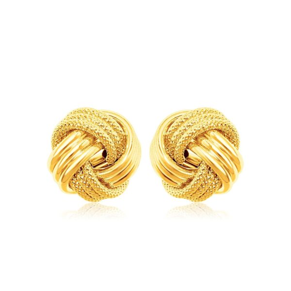 10k Yellow Gold Love Knot with Ridge Texture Earrings
