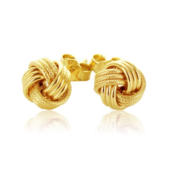 10k Yellow Gold Love Knot with Ridge Texture Earrings - alternate view 2