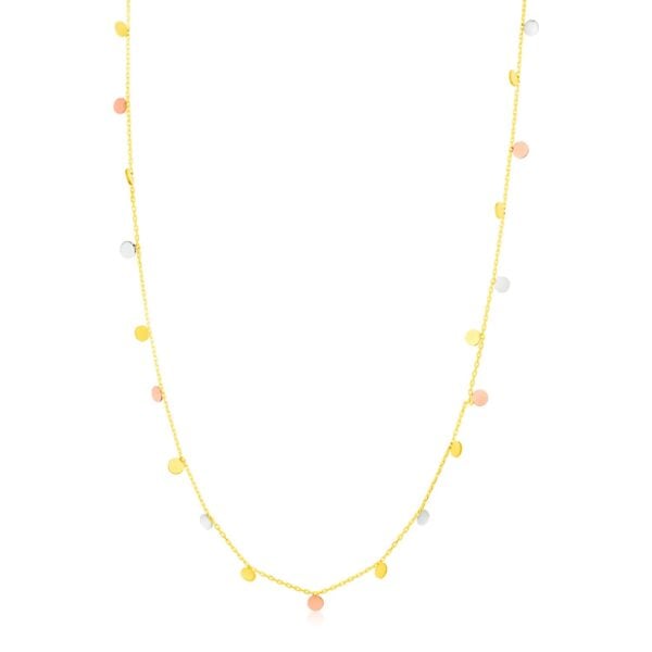 14K Tri Color Necklace with Dangling Circles - Tri-Color Gold
