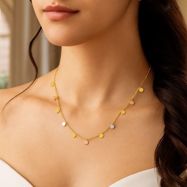 14K Tri Color Necklace with Dangling Circles - Tri-Color Gold - alternate view 2