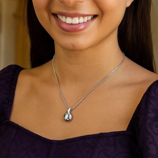 Sterling Silver Rhodium Plated Puffed Raindrop CZ Necklace - alternate view 3