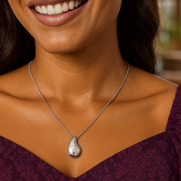 Sterling Silver Rhodium Plated Puffed Raindrop CZ Necklace - alternate view 4