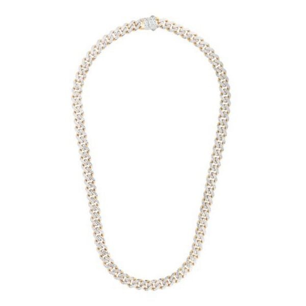 14k Two Tone Gold Miami Cuban Chain Necklace with White Pave - Two-Tone Gold - alternate view 2