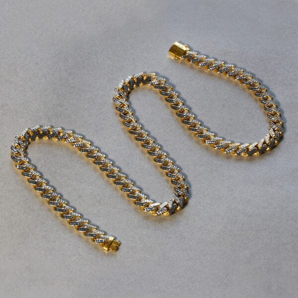 14k Two Tone Gold Miami Cuban Chain Necklace with White Pave - Two-Tone Gold - alternate view 4