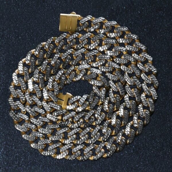14k Two Tone Gold Miami Cuban Chain Necklace with White Pave - Two-Tone Gold - alternate view 5