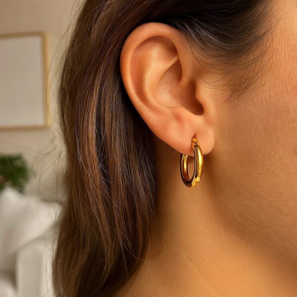 10k Yellow Gold Polished Hoop Earrings (3x15mm) - alternate view 2