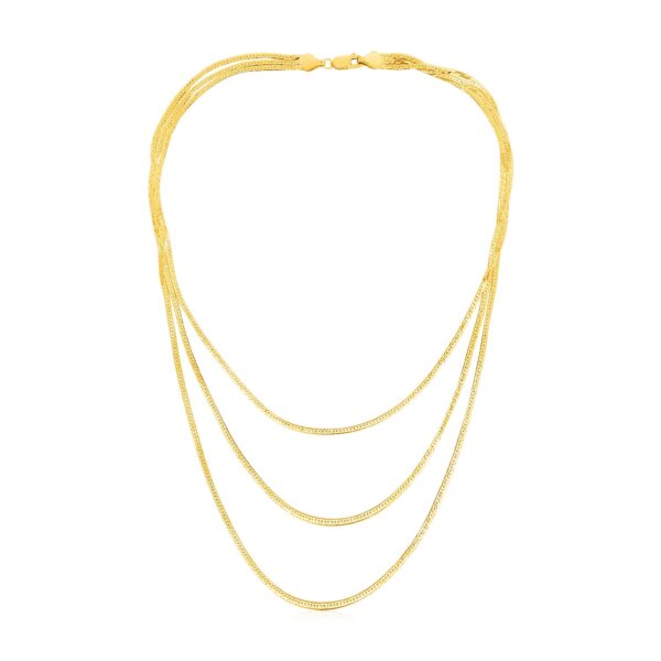 14k Yellow Gold Three Strand Herringbone Chain Necklace - alternate view 2