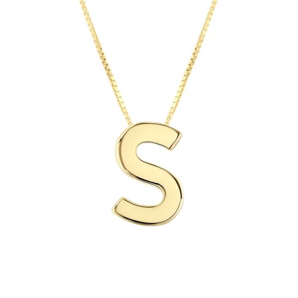 14K Yellow Gold Yours Truly Block Letter Initial S Necklace - alternate view 2