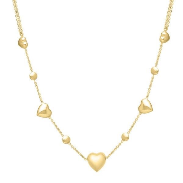 14k Yellow Gold Puff Heart Adjustable Necklace - alternate view 4