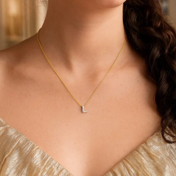 14K Yellow Gold Mini Diamond L Initial Pendant Necklace - alternate view 4