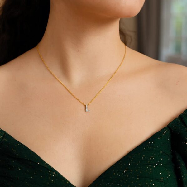 14K Yellow Gold Mini Diamond L Initial Pendant Necklace - alternate view 5