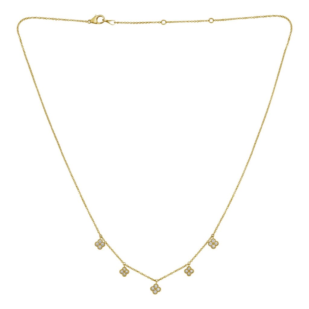 14K Yellow Gold Diamond Flower Necklace