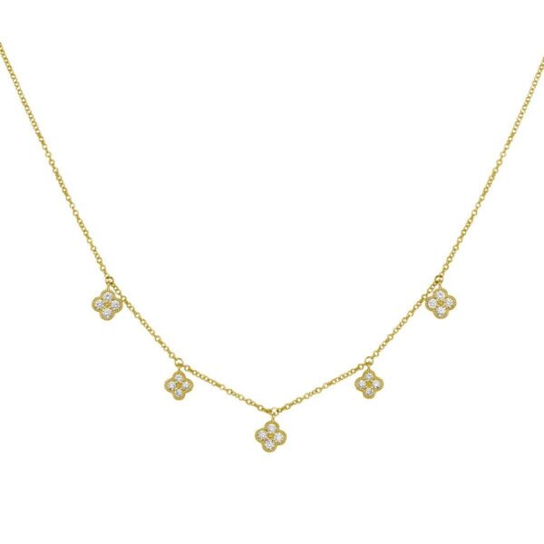 14K Yellow Gold Diamond Flower Necklace - alternate view 2