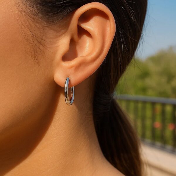 10k White Gold Polished Hoop Earrings (3x15mm) - alternate view 4