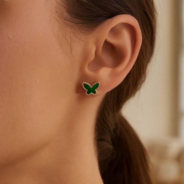 14K Yellow Gold Primavera Malachite Butterfly Stud Earrings - alternate view 3