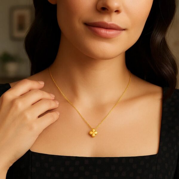 14K Yellow Gold Puffed Mini Clover Pendant Necklace - alternate view 5