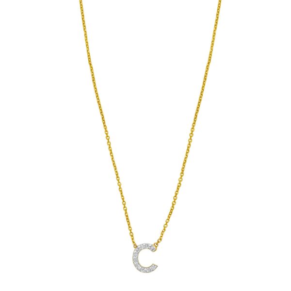 14K Yellow Gold Mini Diamond C Initial Pendant Necklace