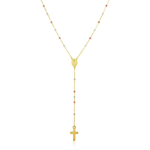 14k Tri Color Gold Lariat Rosary Necklace - Tri-Color Gold