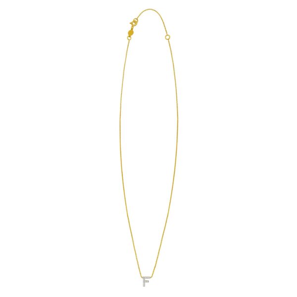 14K Yellow Gold Mini Diamond F Initial Pendant Necklace - alternate view 2