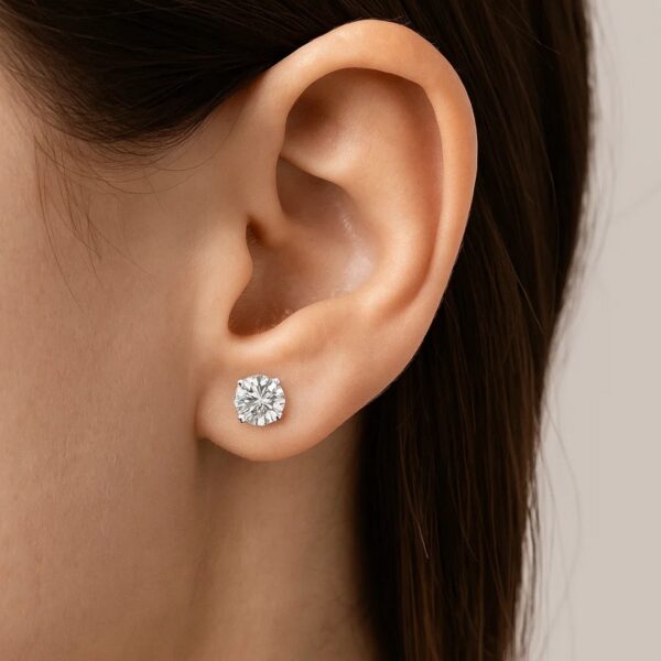 Sterling Silver Stud Earrings with White Hue Faceted Cubic Zirconia(7mm) - alternate view 2