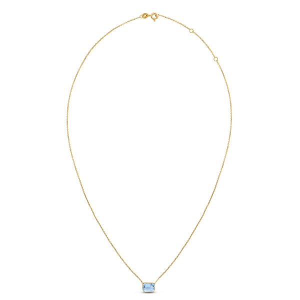14K Yellow Gold Emerald Cut Blue Topaz Necklace