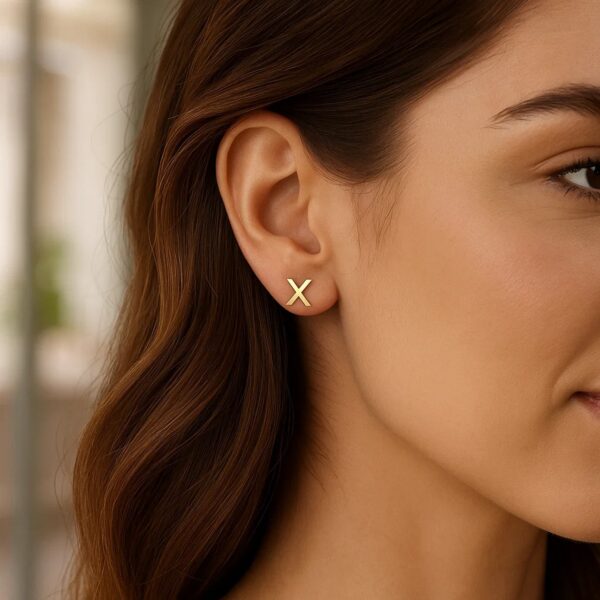 14K Yellow Gold Yours Truly Initial X Stud Earrings - alternate view 2