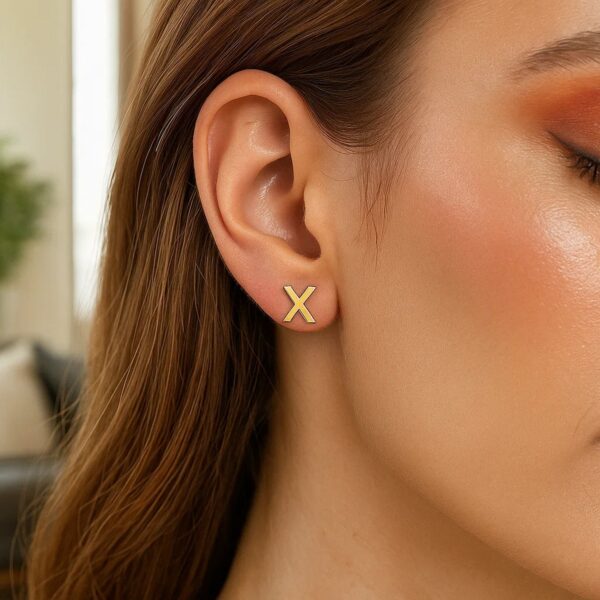 14K Yellow Gold Yours Truly Initial X Stud Earrings - alternate view 3