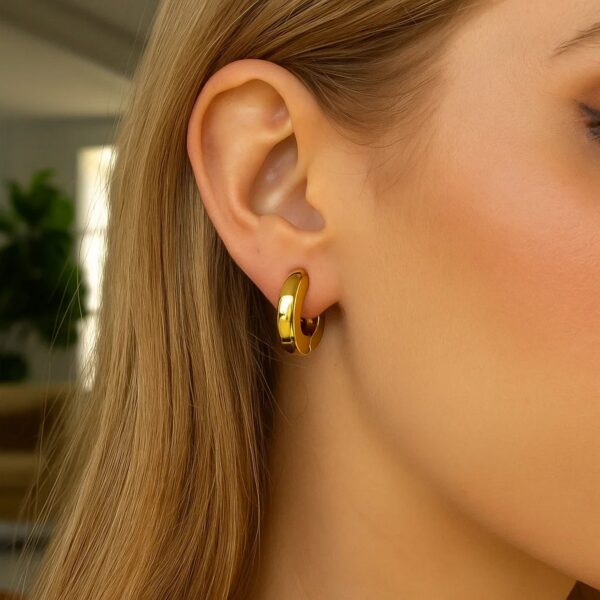 14K Yellow Gold Thick Post Hoop Earrings - alternate view 2