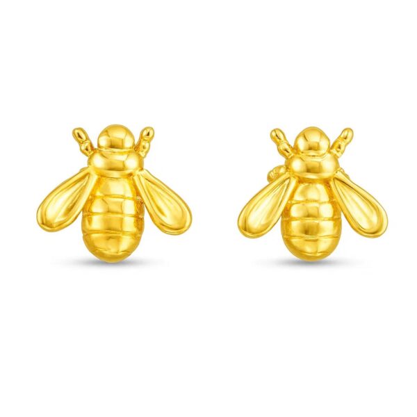 14k Yellow Gold Bee Stud Earrings - alternate view 2