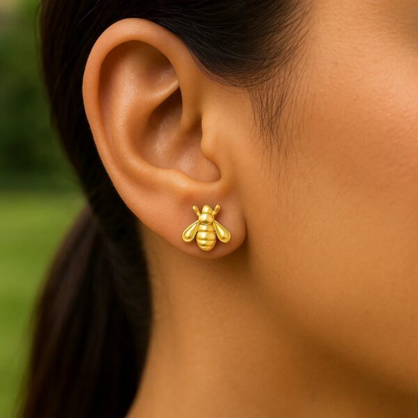 14k Yellow Gold Bee Stud Earrings - alternate view 3