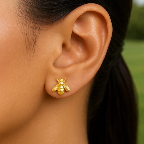 14k Yellow Gold Bee Stud Earrings - alternate view 4