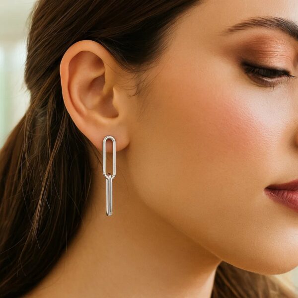 14K White Gold Double Link Paperclip Drop Earrings - alternate view 2