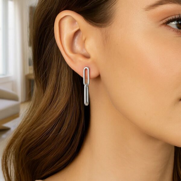 14K White Gold Double Link Paperclip Drop Earrings - alternate view 3