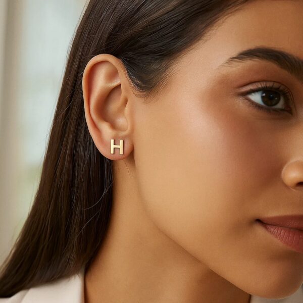 14K Yellow Gold Yours Truly Initial H Stud Earrings - alternate view 2