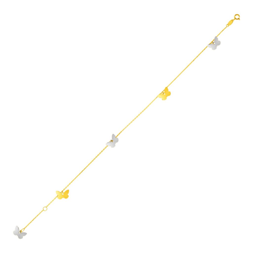14k Two Tone Gold Anklet with Butterflies - Two-Tone Gold