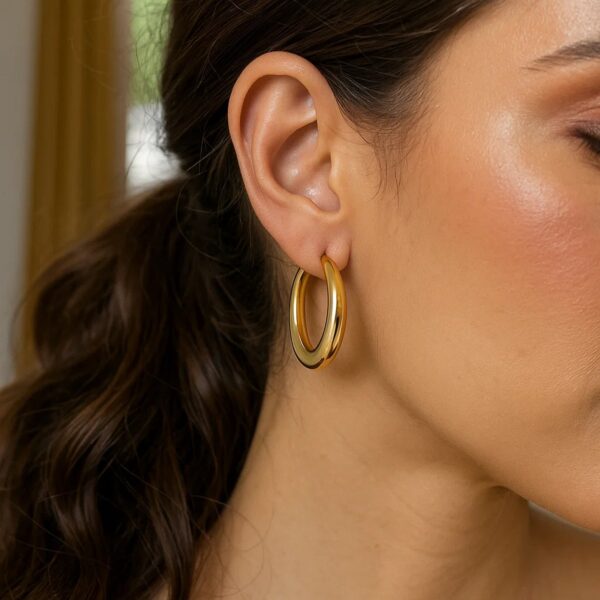 14K Yellow Gold Round Back to Back Hoop Earrings - alternate view 3