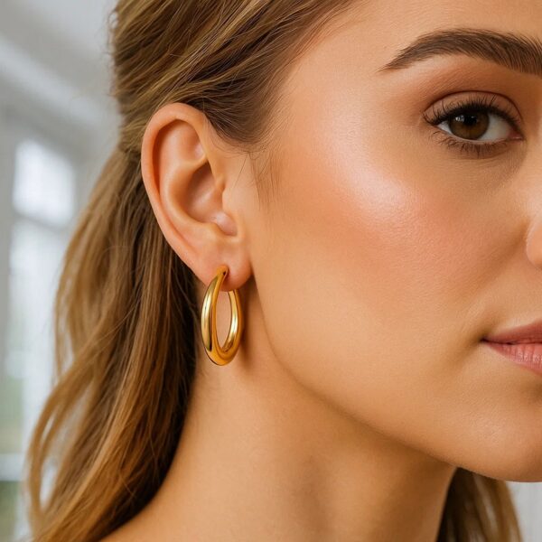 14K Yellow Gold Round Back to Back Hoop Earrings - alternate view 4