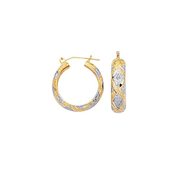10K Two Tone Gold Diamond Cut X Hinged Hoop Earrings (6.00 mm) - Two-Tone Gold