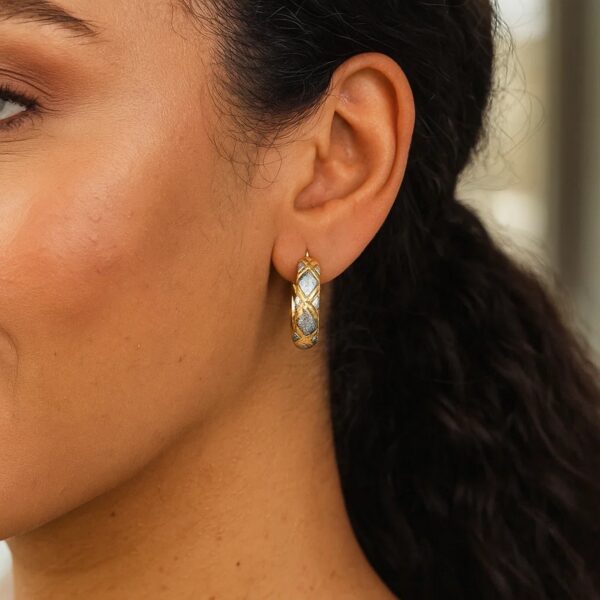 10K Two Tone Gold Diamond Cut X Hinged Hoop Earrings (6.00 mm) - Two-Tone Gold - alternate view 2