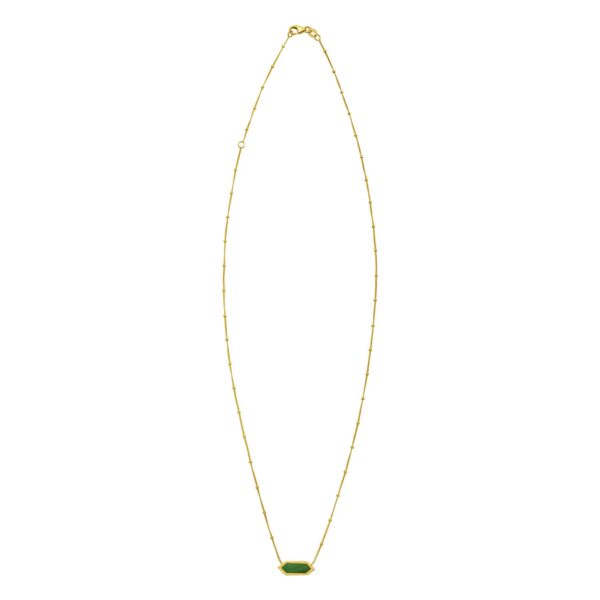 14K Yellow Gold Hexagon Malachite Pendant Necklace