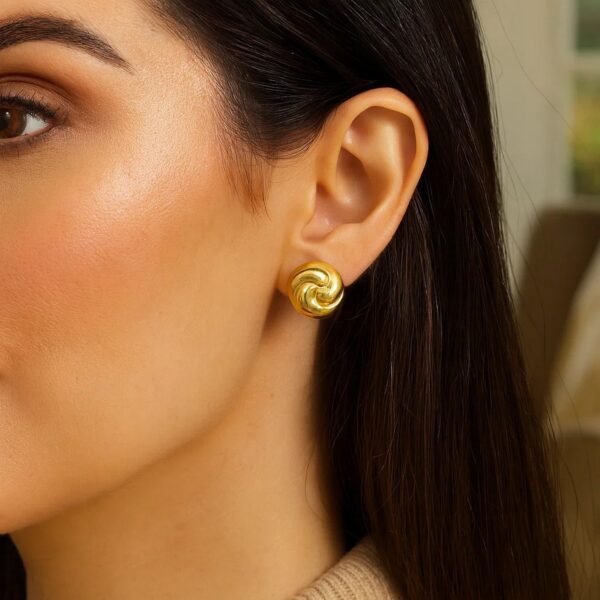 Sterling Silver Yellow Gold Plated Puffed Swirly Knot Stud Earrings - alternate view 3