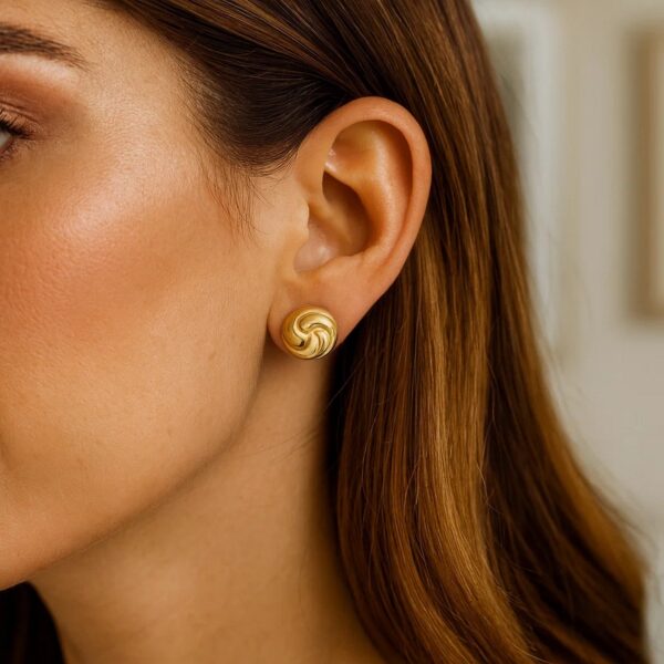 Sterling Silver Yellow Gold Plated Puffed Swirly Knot Stud Earrings - alternate view 4
